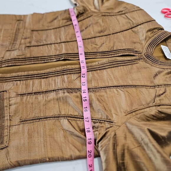 Jami's Contemporary Silk Jacket Medium Open Front Brown Designer Elegant Luxury - Picture 8 of 9